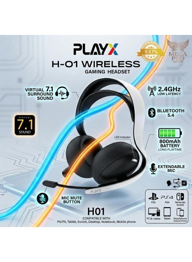 Compare PlayX H01 2.4G Wireless Gaming Headset – Virtual 7.1 Surround Sound, LowLatency TripleMode Connectivity 2.4GBT 5.4Wired, Retractable NoiseCanceling Mic, 40mm Drivers, Lightweight Ergonomic Design – Compatible with PS5, PS4, Switch, PC, Xbox, Tablet & Mobile Phone at KSA Price
