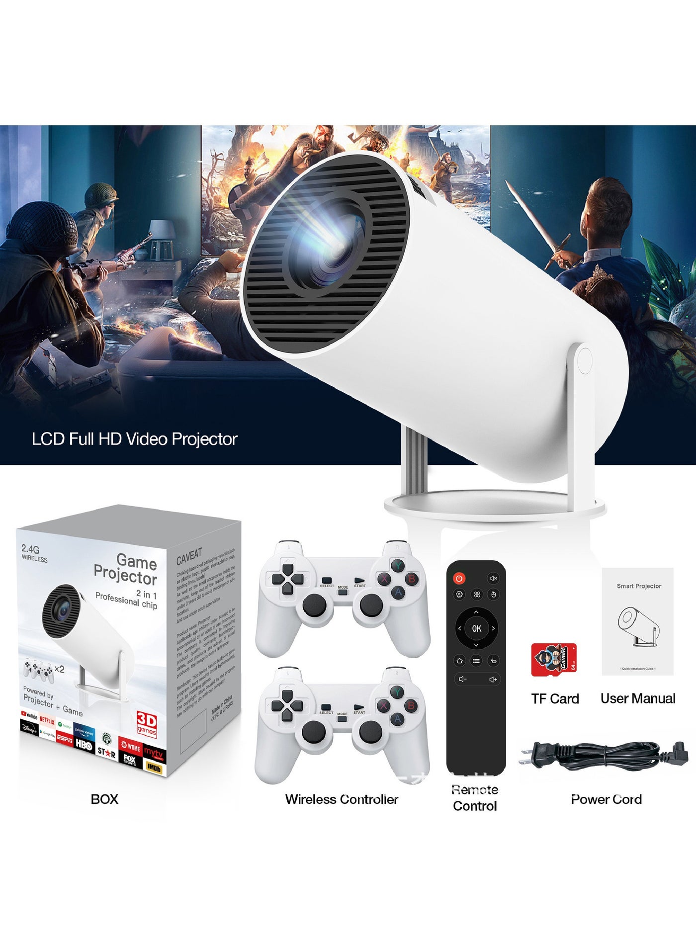 Compare Game Console 4K HD Video, Classic 64GB Retro TV 10000 Game,Game Projector 2 in 1 Professional Chip, Portable Projector With Wireless Controller Gamepad, 2.4G 5G WiFi BT 5.0 Support 4K 130inch screen 180° Rotation HiFi Speaker Portable Size 50100% at KSA Price
