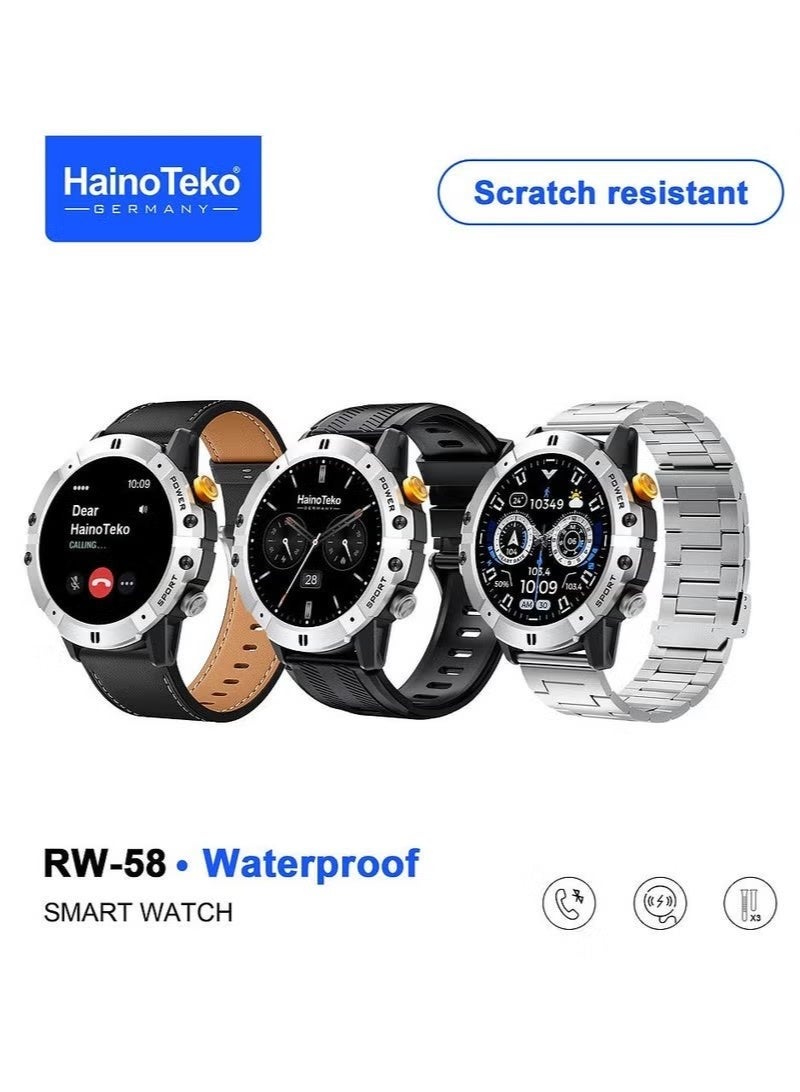 Compare RW58 Waterproof Smartwatch with Large AMOLED Display, Fitness & Health Tracker, 3 Interchangeable Straps, Long Battery Life, Touchscreen Smart Watch with Charging Cable, Silver at KSA Price