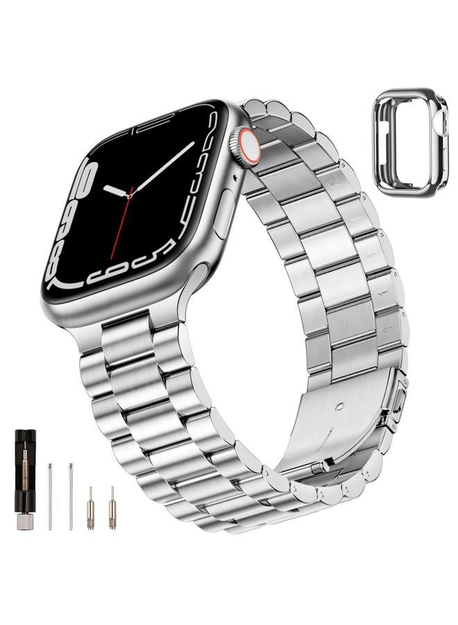Compare Compatible with Apple Watch Band 41mm 40mm 38mm for Women Men, Stainless Steel Metal iWatch Band with Case for Apple Watch Series 987654321SESE2 Silver, 38mm40mm41mm at KSA Price