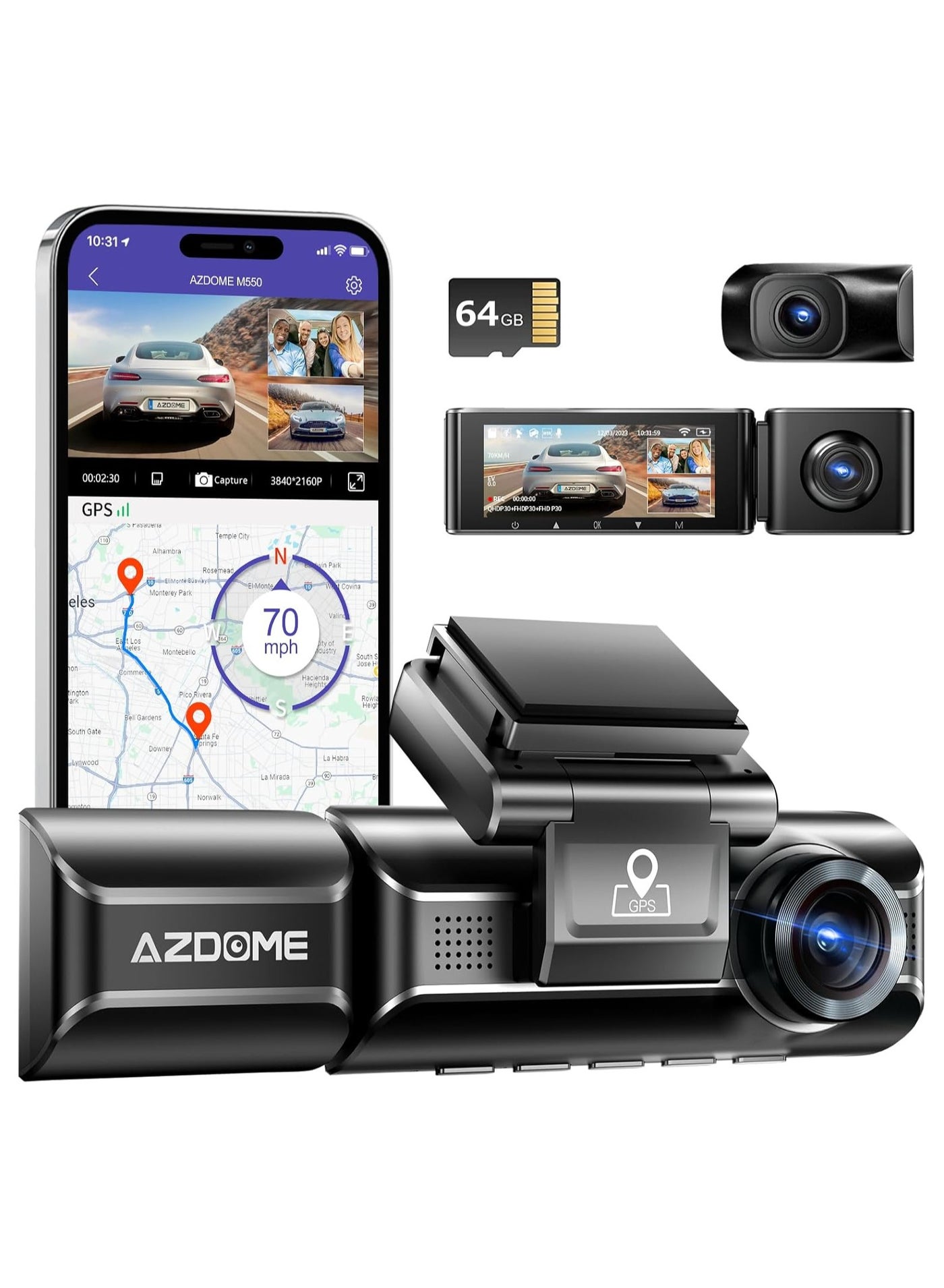 Compare M550 3Channel Dash Cam – 2K Front + 1080P Rear & Cabin Car Camera with WiFi, GPS, IR Night Vision, 3.19 IPS Screen, Parking Mode, 64GB Card Included at KSA Price
