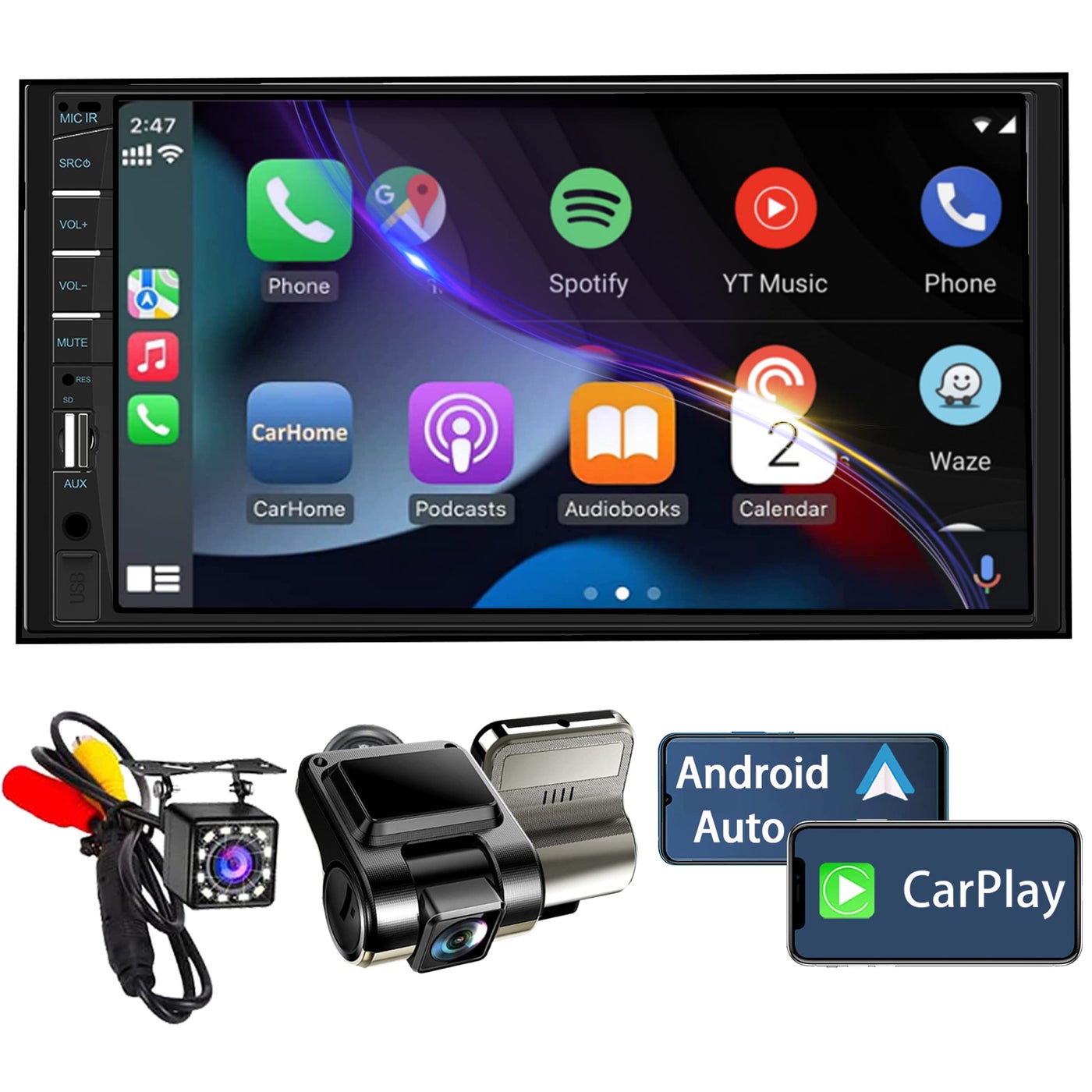 Compare Naifay Double Din Car Stereo with Dash Cam 7INCH Touchscreen Car Radio Receivers Support with Apple Carplay Android Auto Bluetooth Backup Camera Mirror Link Voice Control SWC FMUSBTFAUX at KSA Price