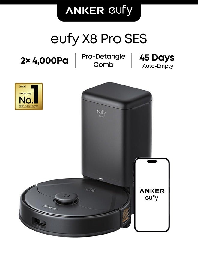 Compare Clean X8 Pro Robotic Vacuum Cleaner SelfEmpty Station, TwinTurbine™ 2× 4,000 Pa Powerful Suction, Active Detangling™ Roller Brush, and iPath™ Laser Navigation for Pet Hair Deep Cleaning on Carpet 335 ml 50 W T2276V11 Black at KSA Price