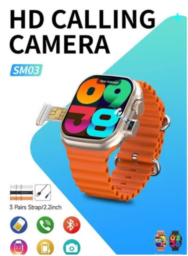Compare SM03 Smartwatch with SIM Card Support & Builtin Camera – Bluetooth Digital Watch with Call Function, Fitness Tracking, Notifications & Activity Monitoring – Includes 3 Interchangeable Straps – Lightweight Wearable for Men, Women & Teens – Stylish &  at KSA Price
