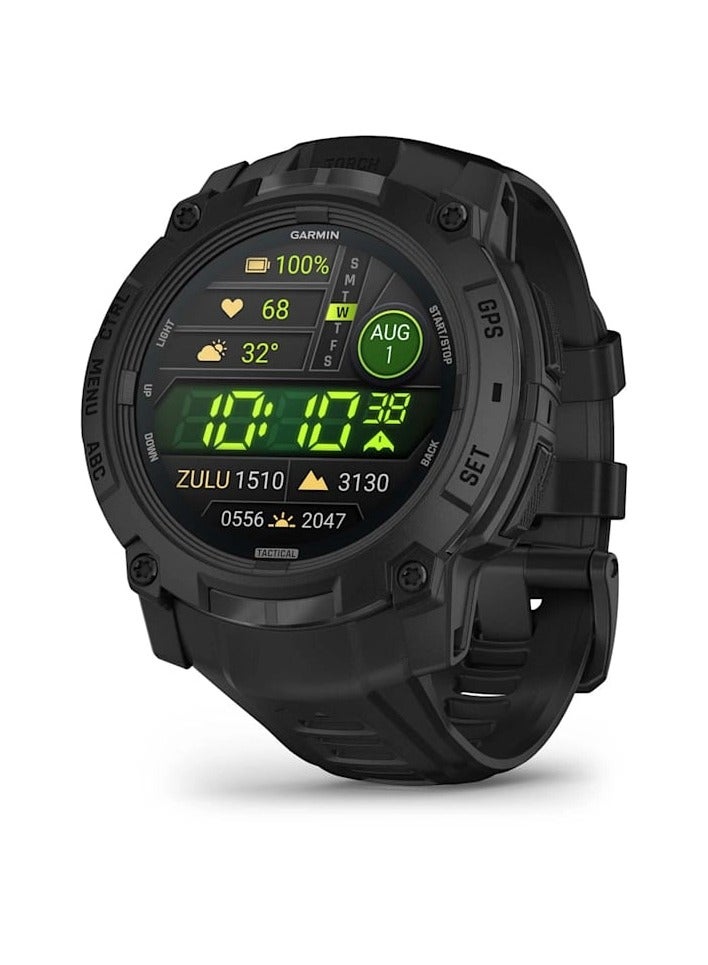 Compare Instinct 3  50MM  Black with Black Band  Up to 24 Days of  Battery life  1.3Inch Amoled Display, Chemically strengthened glass, Heart Rate Monitor, All day stress monitor, Smart notification, Tap to Pay, iO at KSA Price