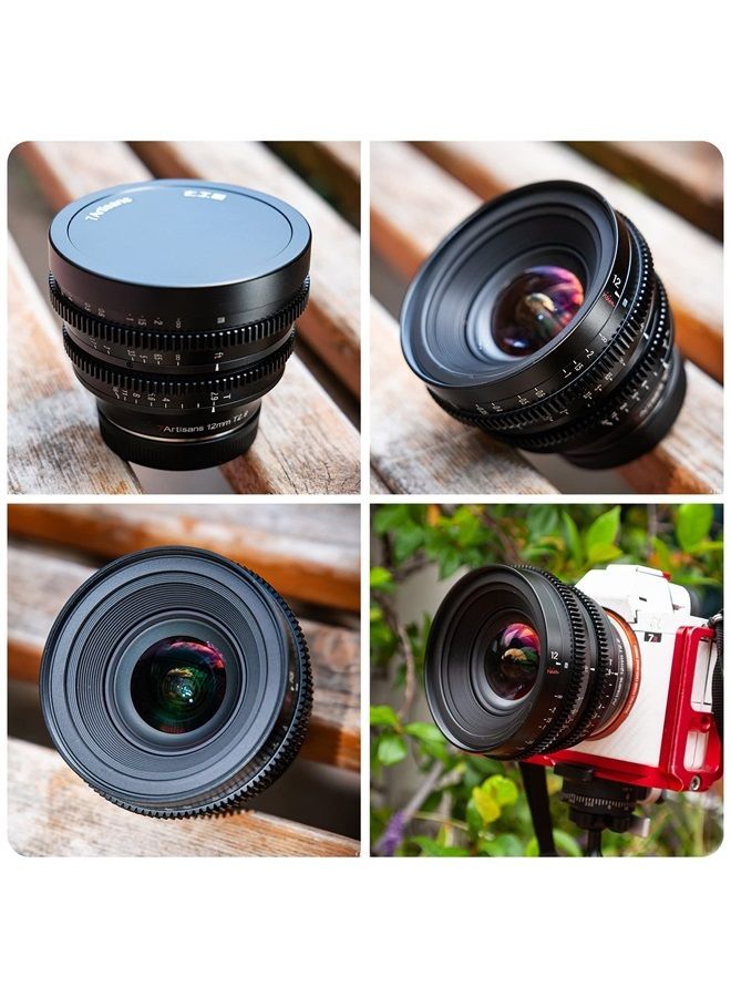 Compare 7 Artisans 12mm T2.9 Large Aperture APSC Ultra Wide Angle Cine Lens, Manual Fixed Focus Low Distortion Cinema Lens Compatible for Sony EMount A7 Series FX3 A7S3 A7M3 A7R3 A7M4, Black at KSA Price