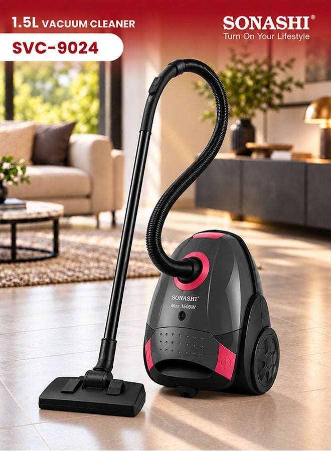 Compare Canister Vacuum Cleaner | 2PC Plastic Insert Tube with Automatic Rewinding Wire | Lower Noise Design with Washable Cloth Dust Bag | Powerful Performance 1.5 L 1600 W SVC9024 BlackRed at KSA Price