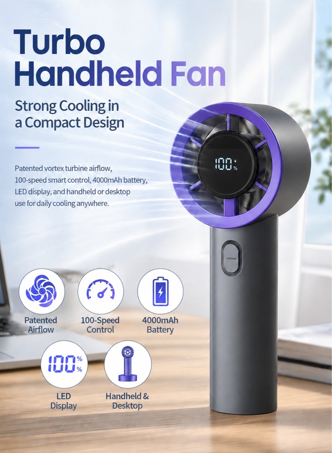 Portable Handheld Fan, 4000mAh Rechargeable Battery,…