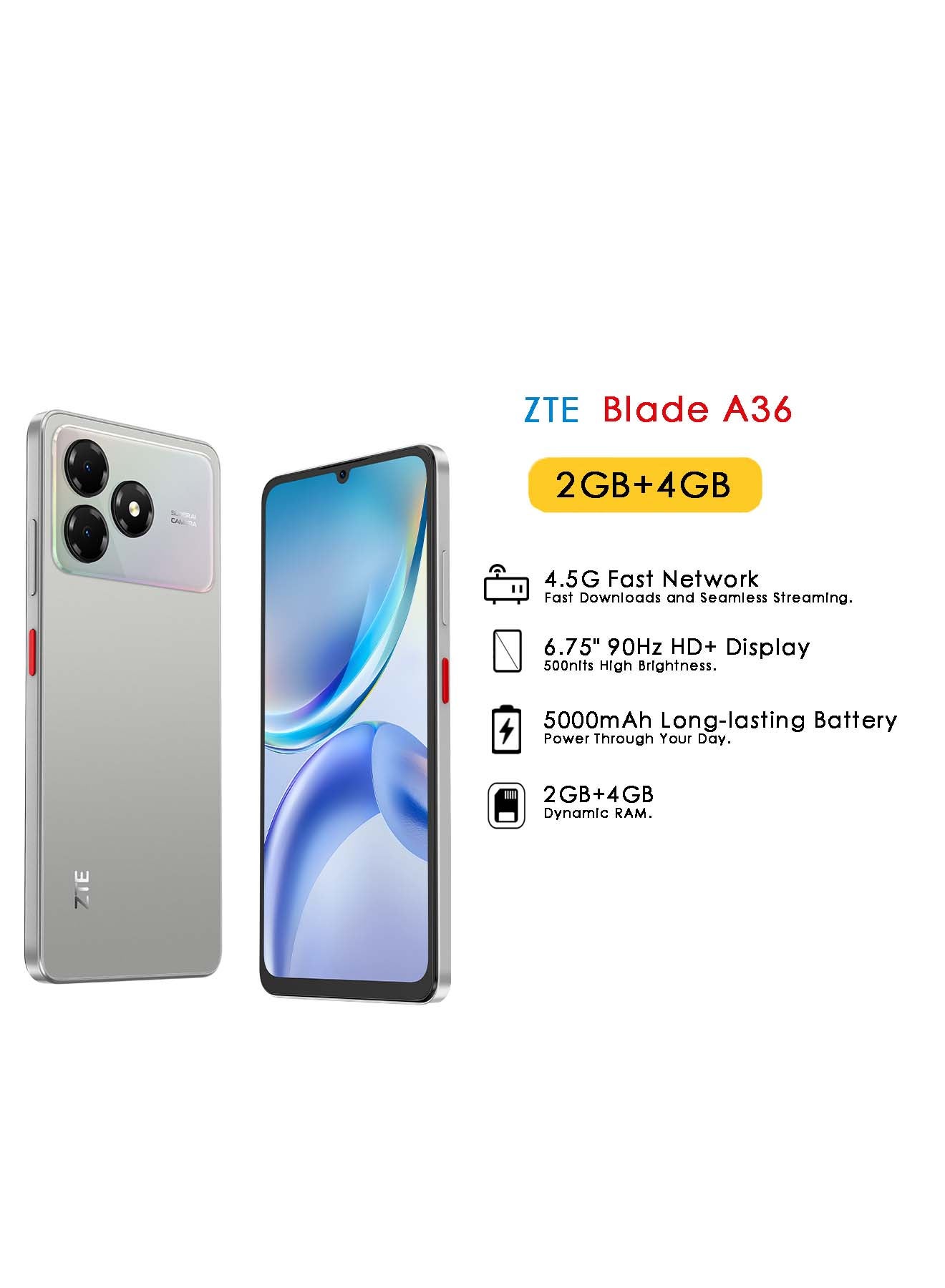Blade A36 Dual SIM Titanium Gold 2GB+4GB RAM…