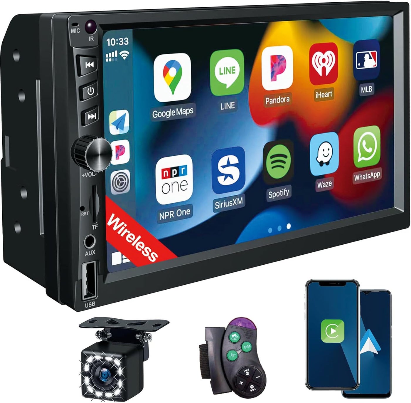 Wireless Double Din Car Stereo with Apple Carplay…