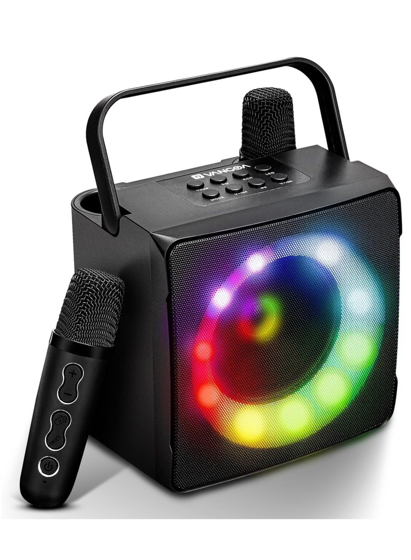 Compare Machine with 2 Wireless Microphone, Bluetooth Portable Karaoke Speaker for Kids Adults, Party Karaoke Speaker with Led Light, Supports TF USB AUX BT Karaoke for Christmas Birthday Gift at KSA Price