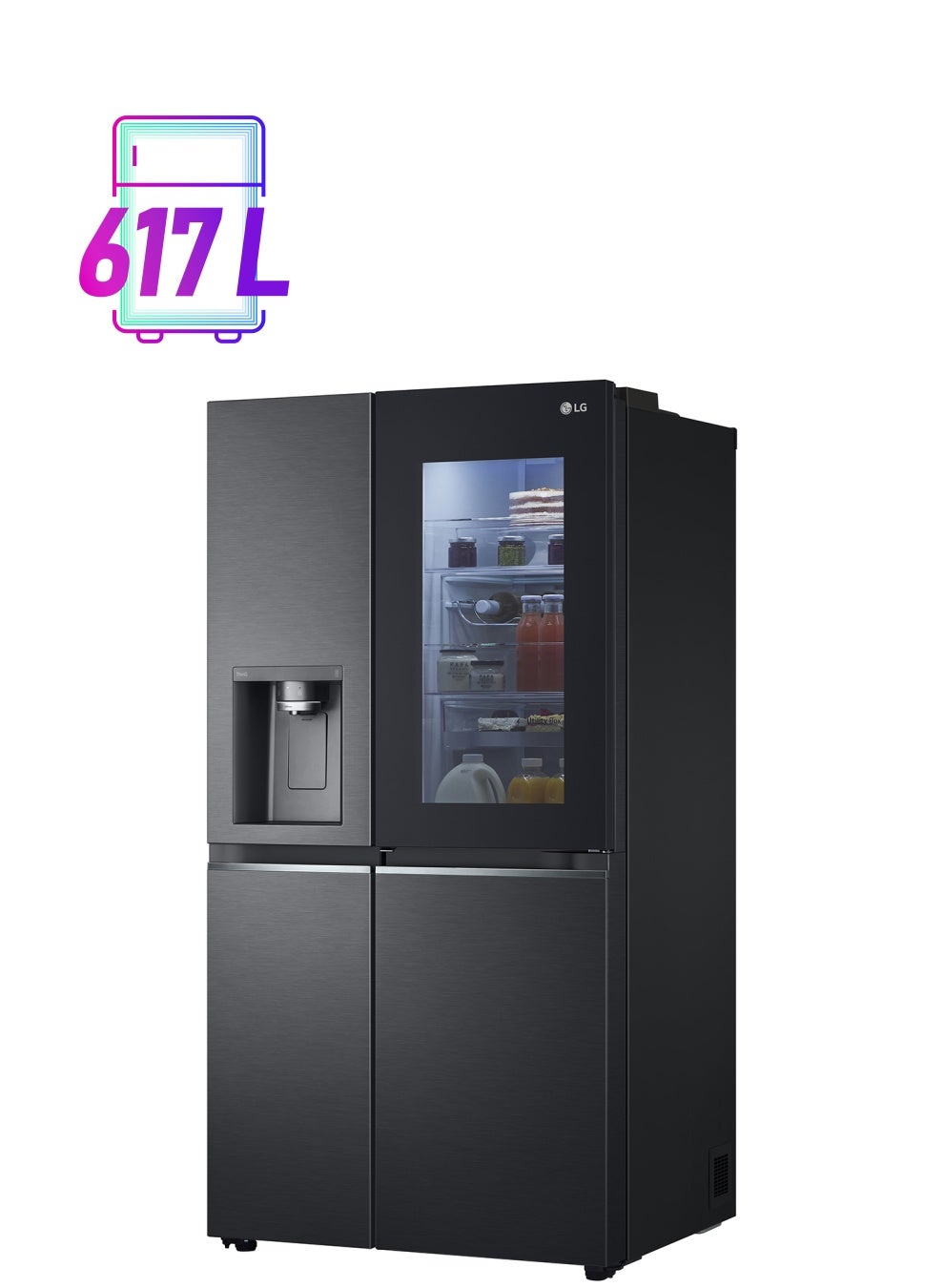 Compare 674 litre Gross 617 Litre Net Capacity Side By Side Refrigerator New Dispenser + UV Nano lighting Matte Black finishing Automatic Indoor Ice Maker GRX267CQEW Matte Black at KSA Price