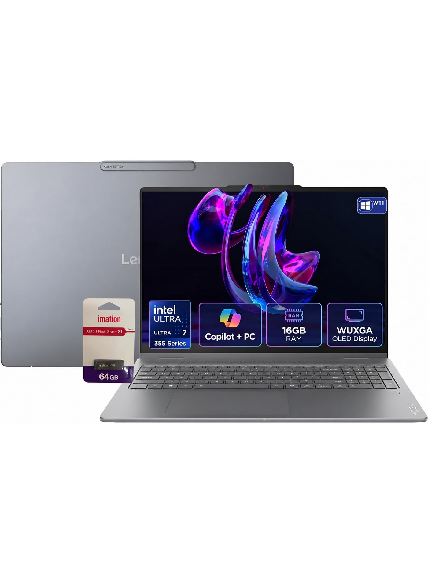 Compare Lenovo Yoga 7i 2in1 16 2K IPS Touchscreen Laptop, Intel Core Ultra 7 355 Processor, 16GB RAM, 512 SSD, Intel Graphics, Windows 11, 360° Convertible, Luna Grey with 64GB USB English Luna Grey at KSA Price