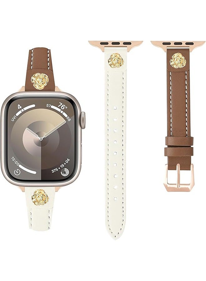 Leather Band With Rose Charm Compatible with Apple…