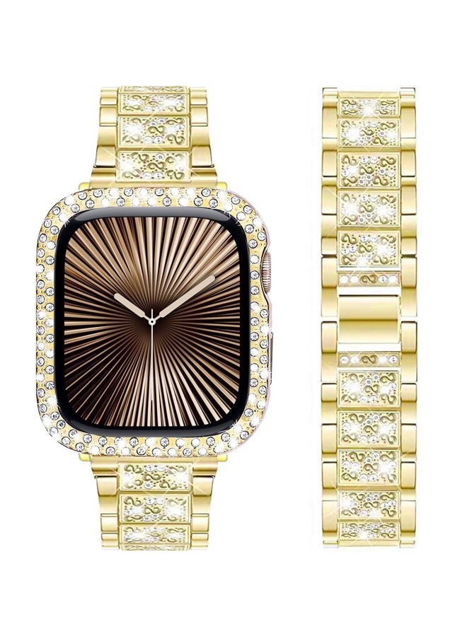 Compare Bands Compatible with Apple Watch Series 98  7 45mm, Bling Rhinestone Diamond Metal Strap with Protective Case Cover Replacement for iWatch 45mm Women Men 45mm, Gold at KSA Price