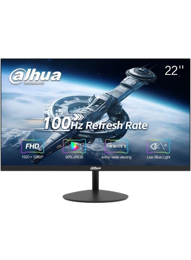 Compare Dahua 22Inch Full HD 1080p 100Hz UltraThin, Borderless Monitor With Speakers Builtin, HDMI, VGA, 3 Years Warranty Black BLACK at KSA Price
