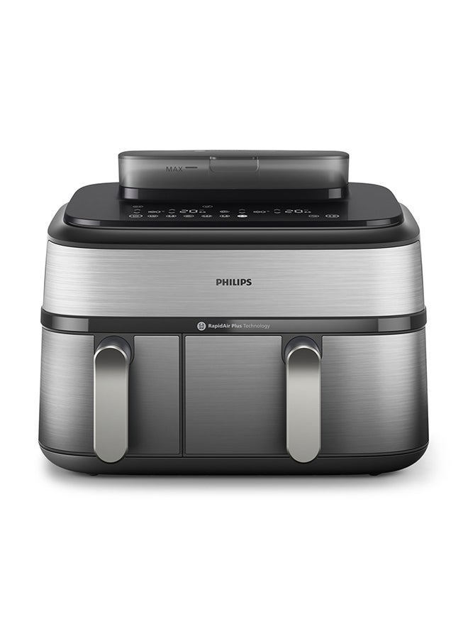 Compare Philips 5000 series Dual Basket Airfryer with Steaming function,9L capacity,12 presets and 19 different ways to cook,Shake reminder for better cooking,steam cleaningNA55509 9 L 2750 W NA55509 silver at KSA Price