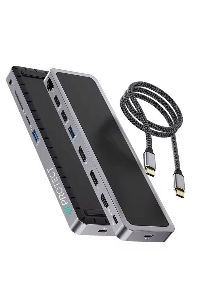 Compare PROTECT 12in1 Hub USBC Docking Station with 100W CC Cable | Dual DisplayPort 4K@120Hz + HDMI 4K@60Hz | Triple Monitor | USB 3.0 | Ethernet | SDTF | Audio | For MacBook & Windows at KSA Price
