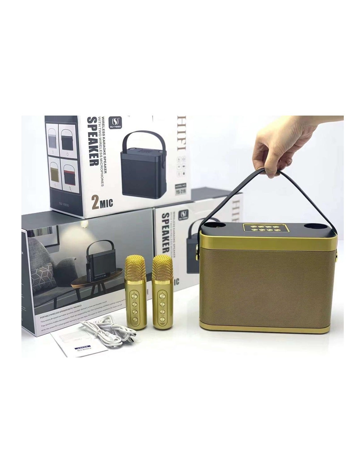 Compare YS219 Karaoke Machine with 2 Wireless Microphones Portable Speaker at KSA Price