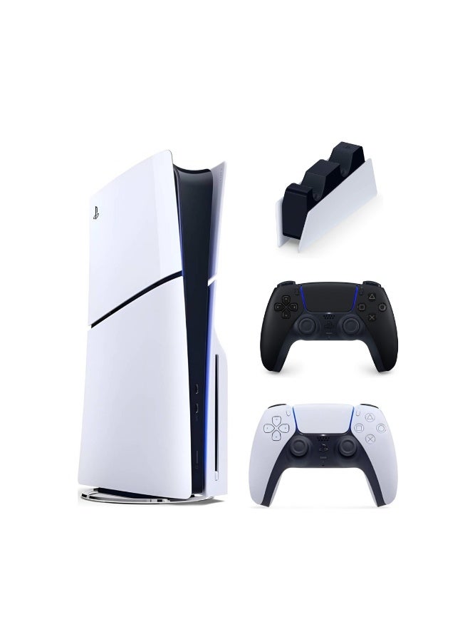Compare Sony PlayStation 5 Slim Disc Console Bundle – Extra Black DualSense Controller + DualSense Charging Station Bundle at KSA Price