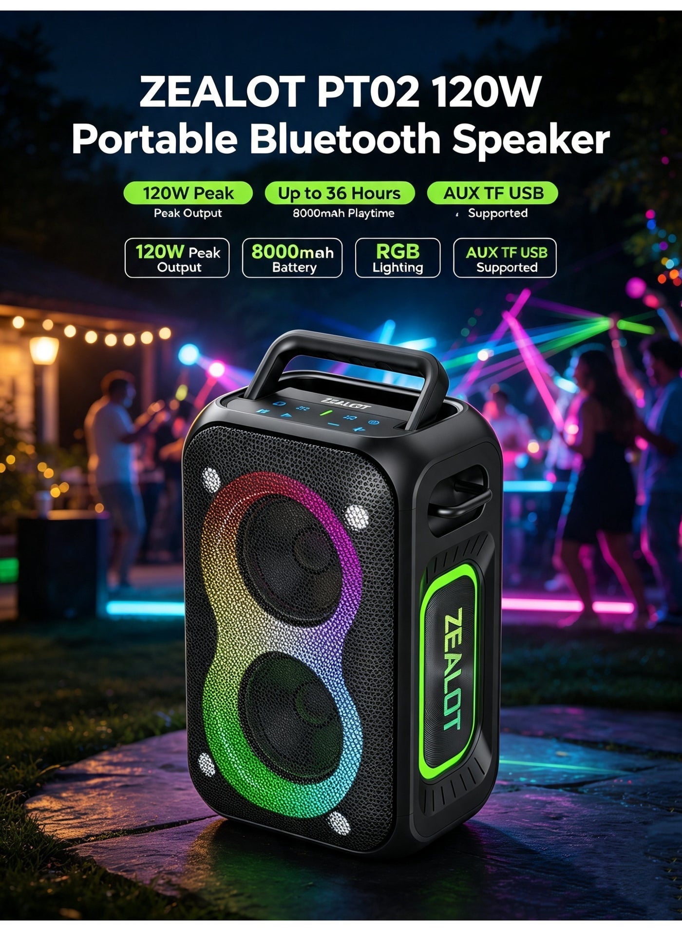 ZEALOT PT02 120W Bluetooth Speaker Outdoor Portable…