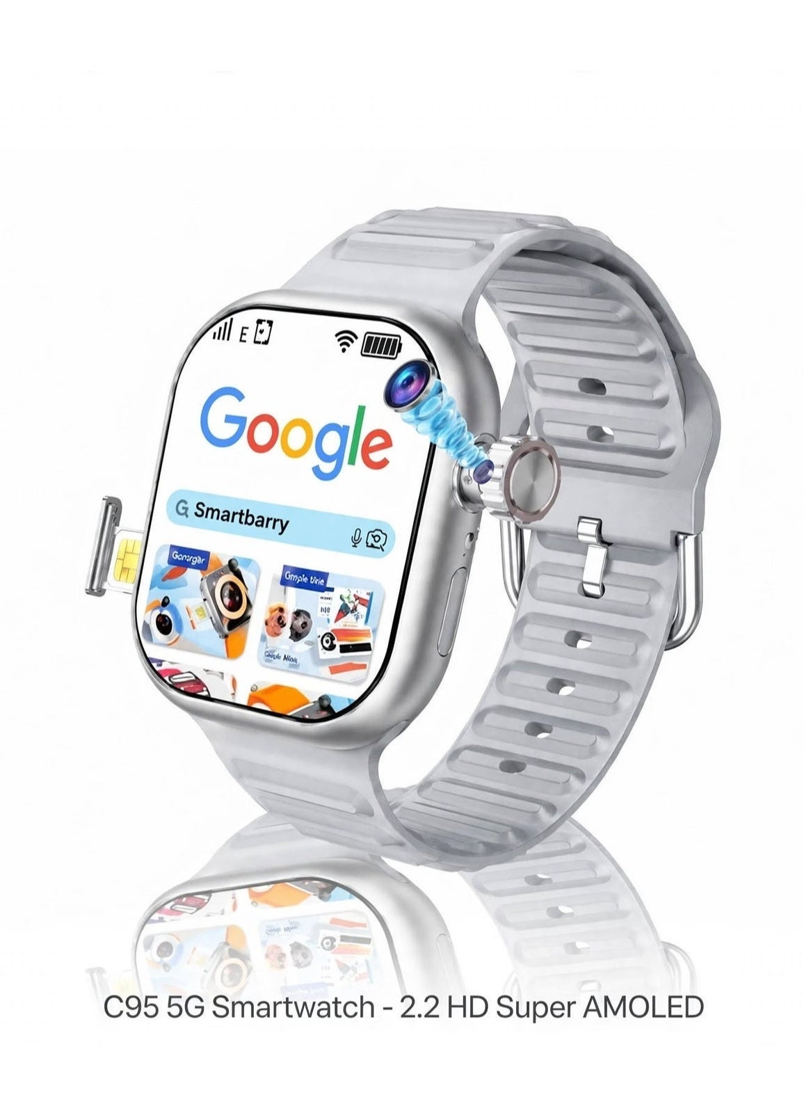 Compare C95 5G Smart Watch 2.2 Inch HD AMOLED Display, 360° Rotating Camera, SIM Card Slot, 800mAh Battery, GPS, WiFi, Android Smartwatch with Steel & Silicone Straps for Men & Women at KSA Price