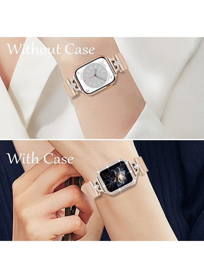 Compare Magnetic Band Compatible with Apple Watch Band 38mm 40mm 41mm 42mm 44mm 45mm Milanese Strap with Bling Case and Screen Protector, Dressy Stainless Steel iWatch Loop for Women Rose Gold 45mm at KSA Price