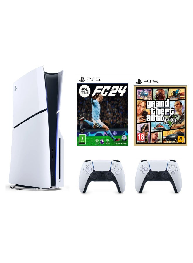 Compare PlayStation 5 Slim Disc Console  KSA Version  With Extra Controller Grand Theft Auto V Intel Version And EA FC 24 at KSA Price