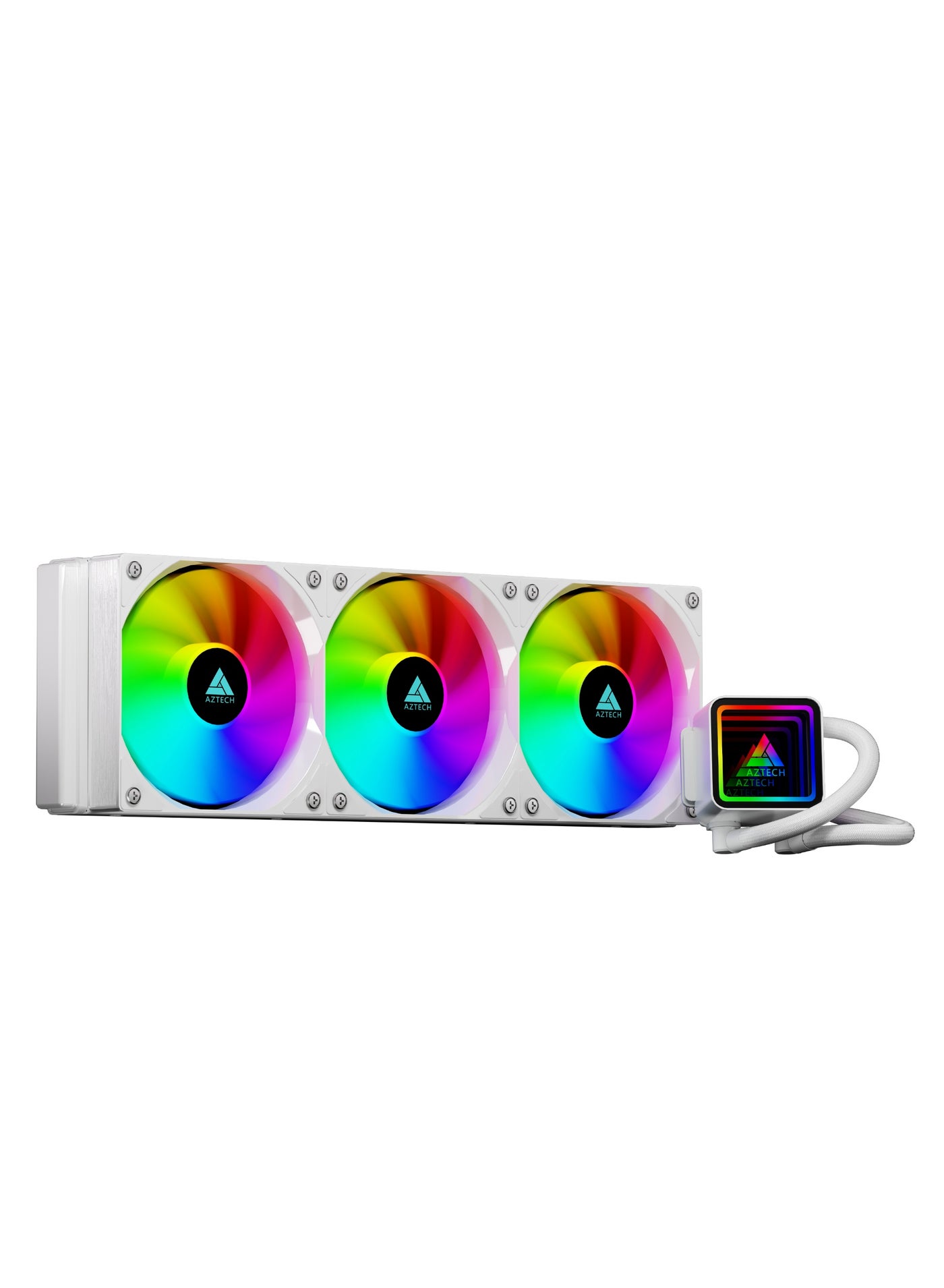 Compare AZTECH 360mm AIO Liquid CPU Cooler White Triple PWM ARGB Fans Infinite Mirror Pump Copper Base 280W TDP High Performance Water Cooling for Gaming PC Intel LGA1700 AMD AM5 AM4 at KSA Price