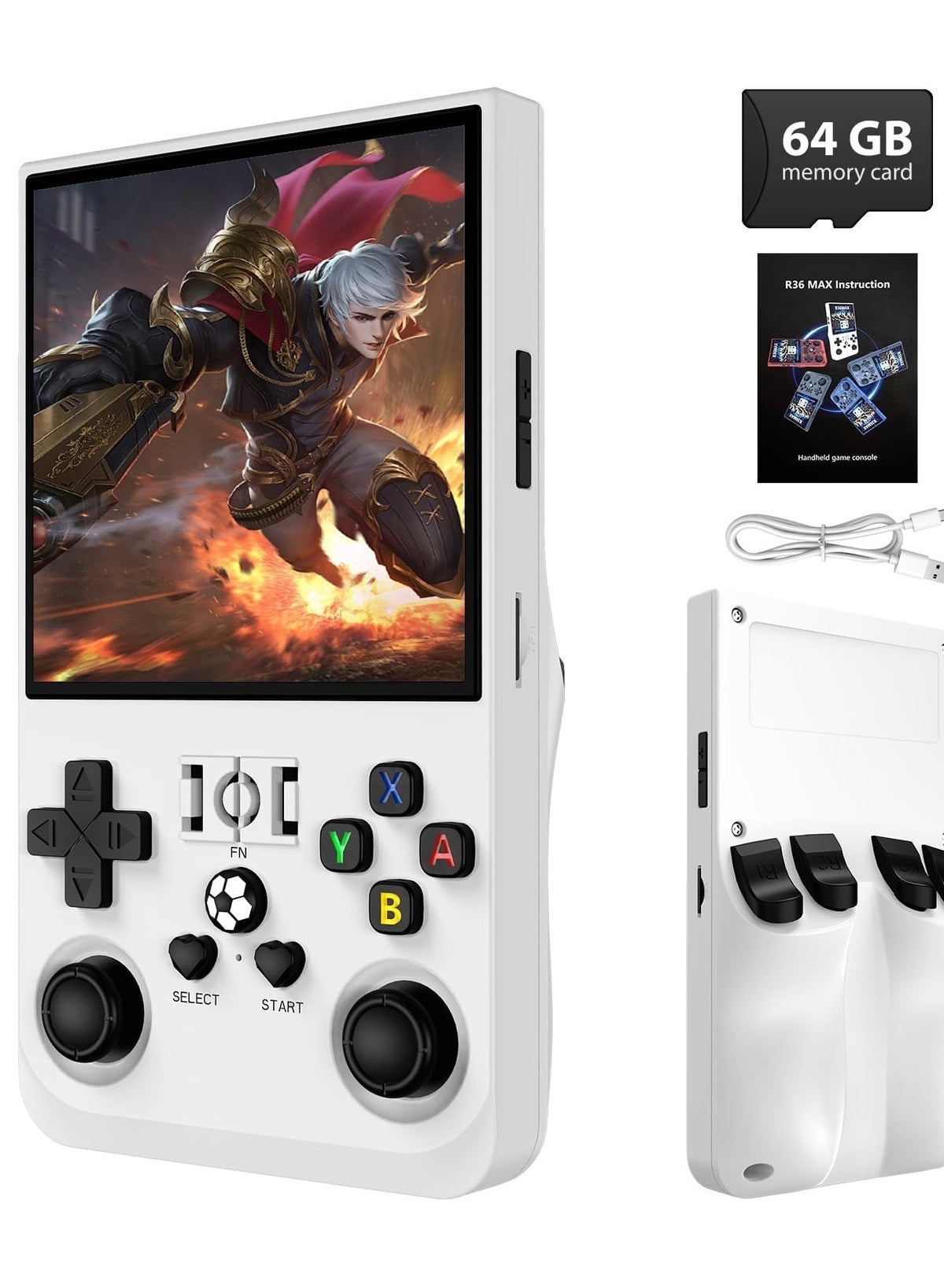 Compare R36Max Retro Handheld Game Console, Video Game Console with 64G Builtin 18000+ Games, 4000mAh Rechargeable, Support 30+ Simulators, Linux System, 4.0 Inch IPS Screen Portable Pocket Arcade, White at KSA Price