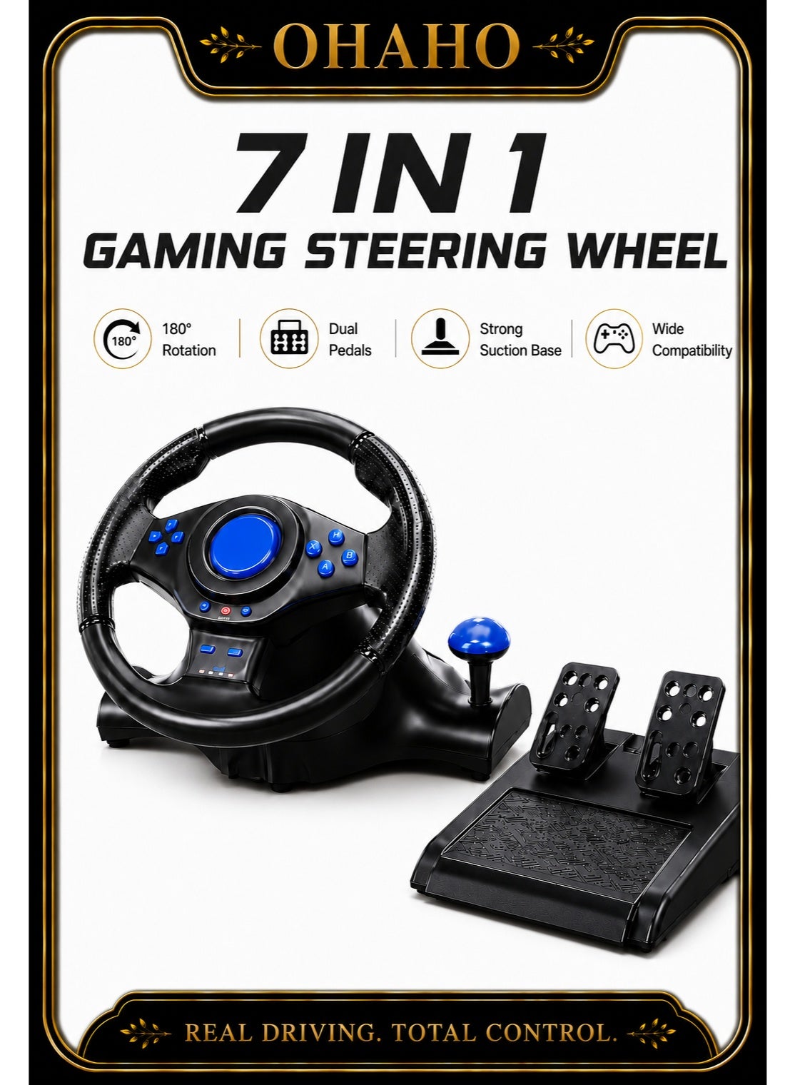 Compare Gaming Steering Wheel, Racing Wheel with Pedals and Shifter, 180 Degree Driving Force Racing Wheel, PC Steering Wheel for PS4, PC, PS3, Xbox Series X|S, Nintendo Switch, Xbox One black at KSA Price