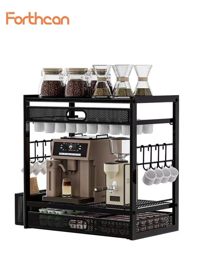 Compare MultiLayer Coffee Machine Storage Rack with Cup Hooks, Open Shelves Organizer for Kitchen Counter, Office or Coffee Station at KSA Price
