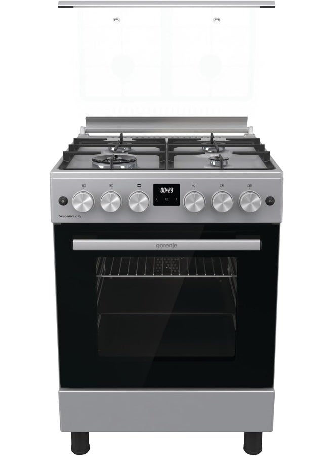 Compare Gorenje 60 cm Freestanding Combi Cooker GK6C40S – 4Burner Gas Hob & 71L FanAssisted Electric Oven with AquaClean & Cast Iron Pan Supports GK6C40S silver at KSA Price