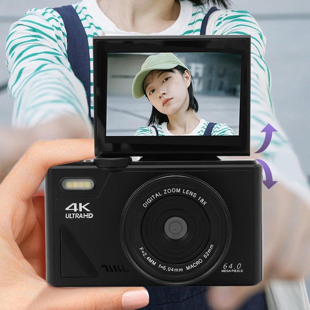 Compare Digital Camera Retro, 64MP 4K Vlogging Camera with 3 Inch Flip Screen 18X Digital Zoom Portable Vintage Style, for Beginners Teens Students at KSA Price