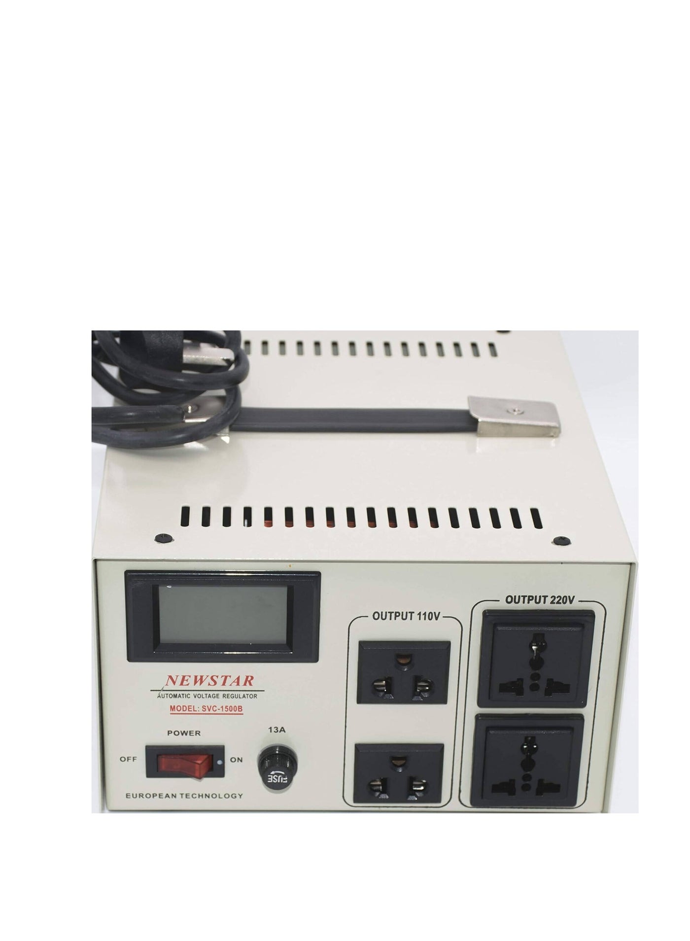 Compare Newstar 1500 Power Regulator, Servo Motor Type Voltage Stabilizer, LCD Display,1500 VA 1100 Watts, 5060Hz, Overcurrent Protector, Surge Protection | SVC1500B at KSA Price