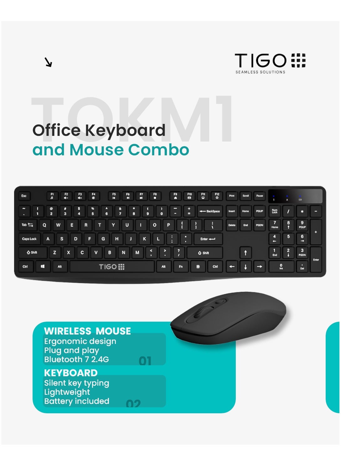 Compare Universal Silent Wireless Keyboard & Mouse Combo, English & Arabic Ergonomic 2.4GHz USBReceiver Plug n Play Wireless Mouse 12 FN Keys PCLaptop Black at KSA Price
