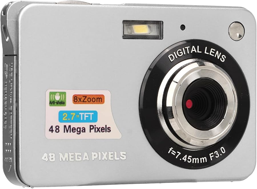 Silver 4K 48MP Digital Camera 8X Zoom Vlogging…