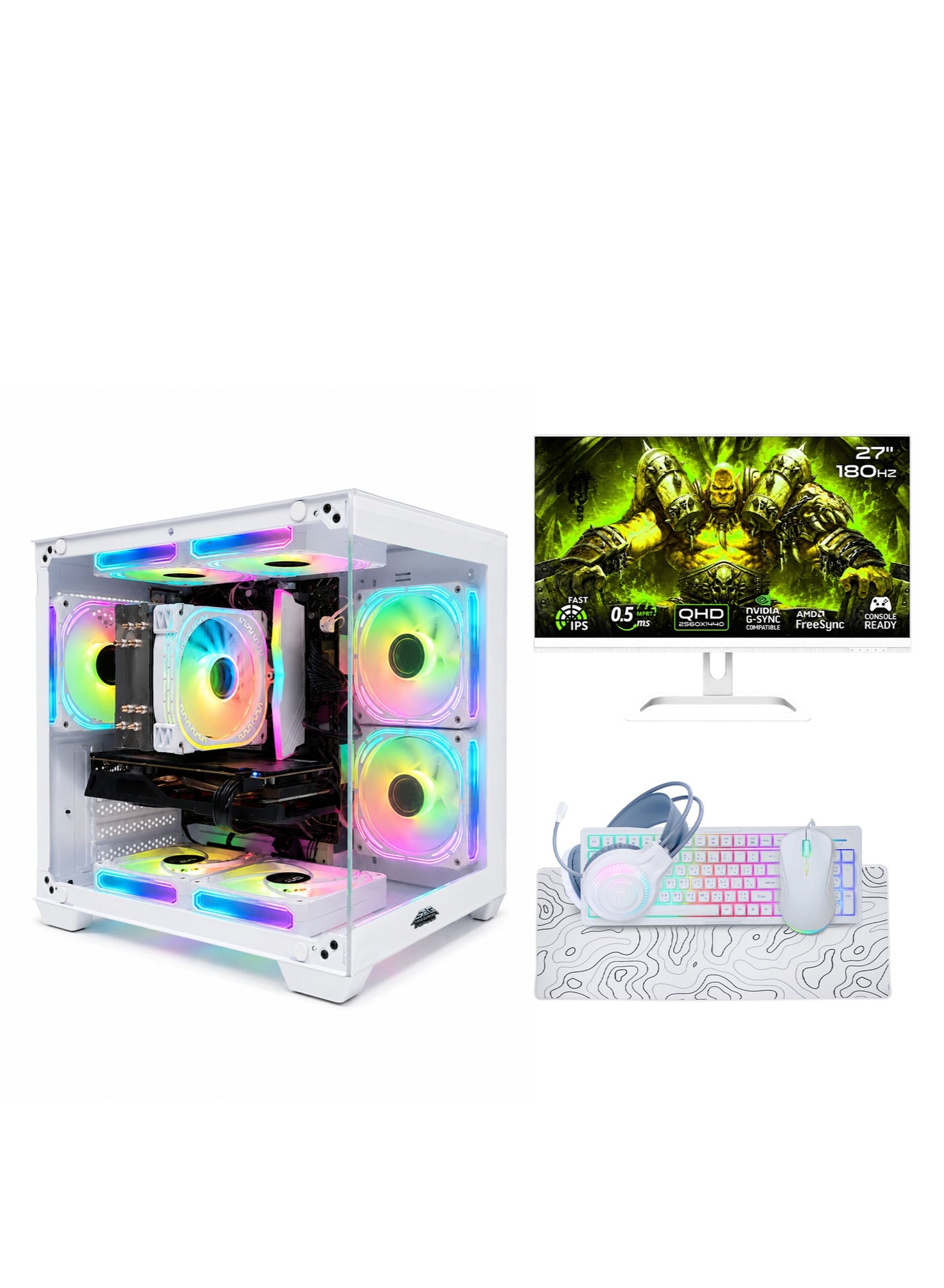 Compare White Gaming PC Bundle  Intel Core i512400F, NVIDIA RTX 5060 8GB, 16GB RAM, 1TB NVMe SSD, 27 FHD 180Hz Monitor, Keyboard, Mouse, Headset at KSA Price