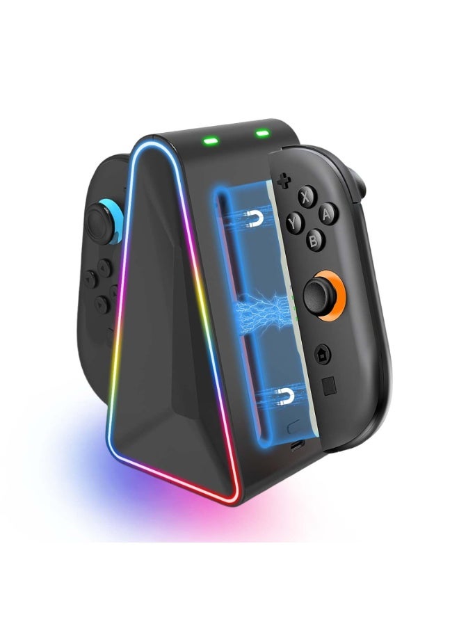 Compare Charging Dock Compatible for Nintendo Switch 2 Joycon Controllers, 4 in 1 Fast Charger Station with 7 Colors of Rgb Light, Accessories Compatible for Switch with Support DualDirection Charge at KSA Price