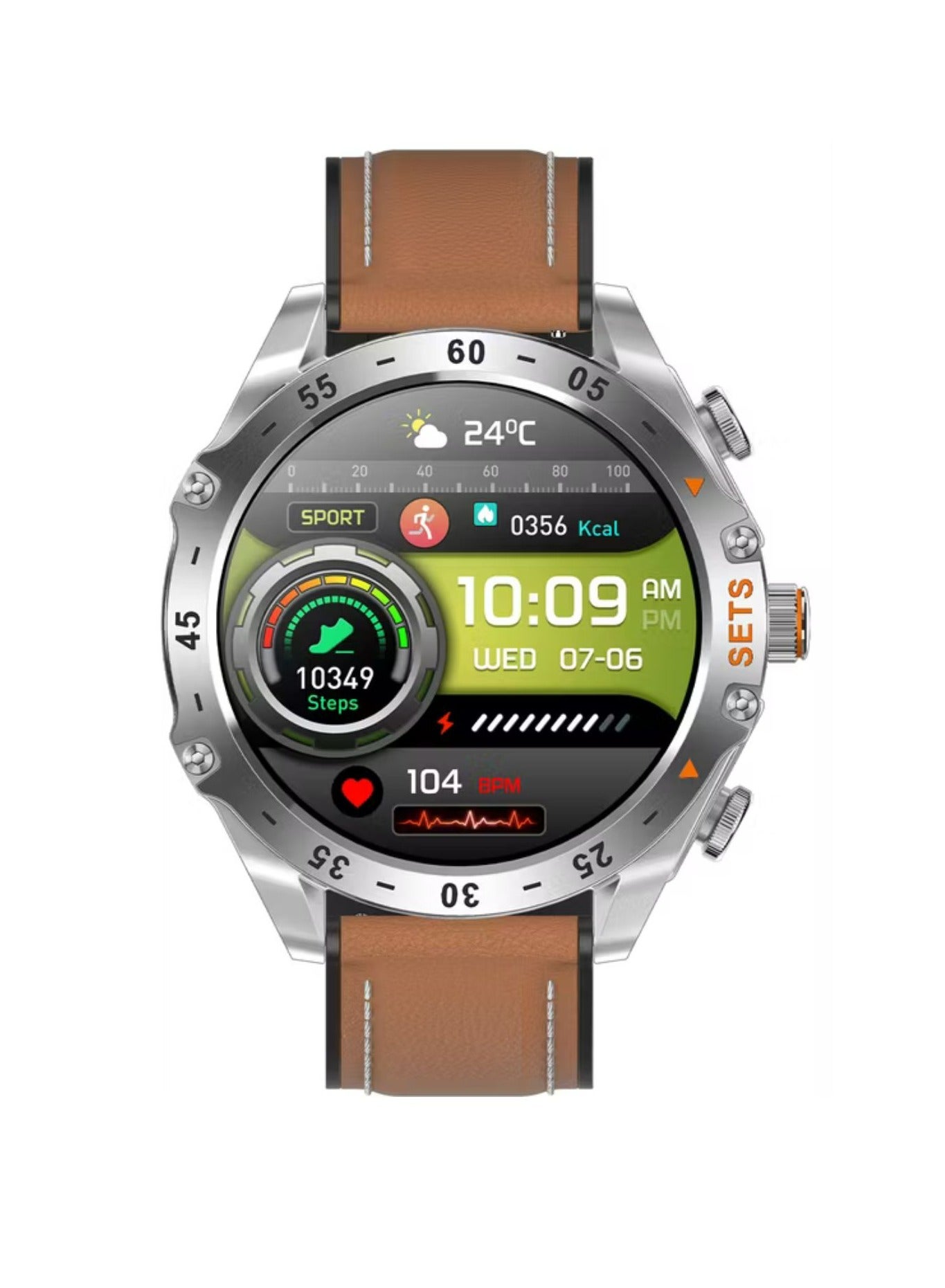 Compare Hype Smart Watch with Wireless Earbuds and Brown Leather Band, Compatible with Android 5.0, iOS 10.0 and Above_Silver at KSA Price