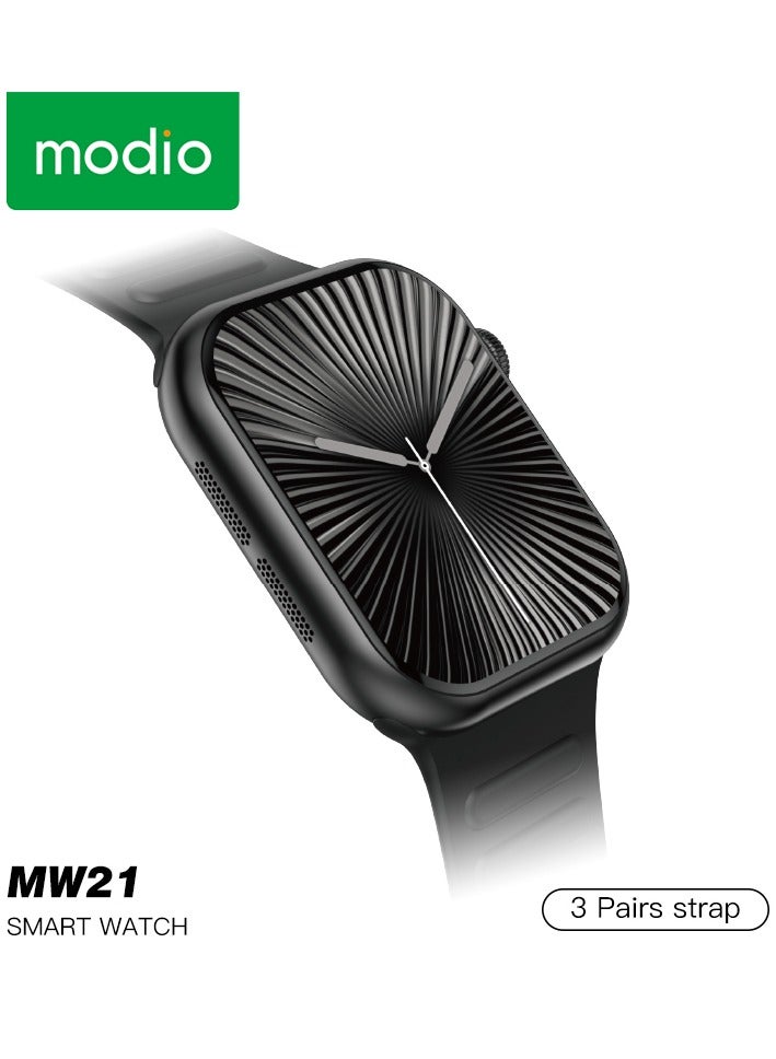 Compare Modio MW21 Series 10 Smartwatch 2.2inch Full Touch Display With 3 Interchangeable Straps and Charging Cable Designed for Ladies and Gents Black at KSA Price