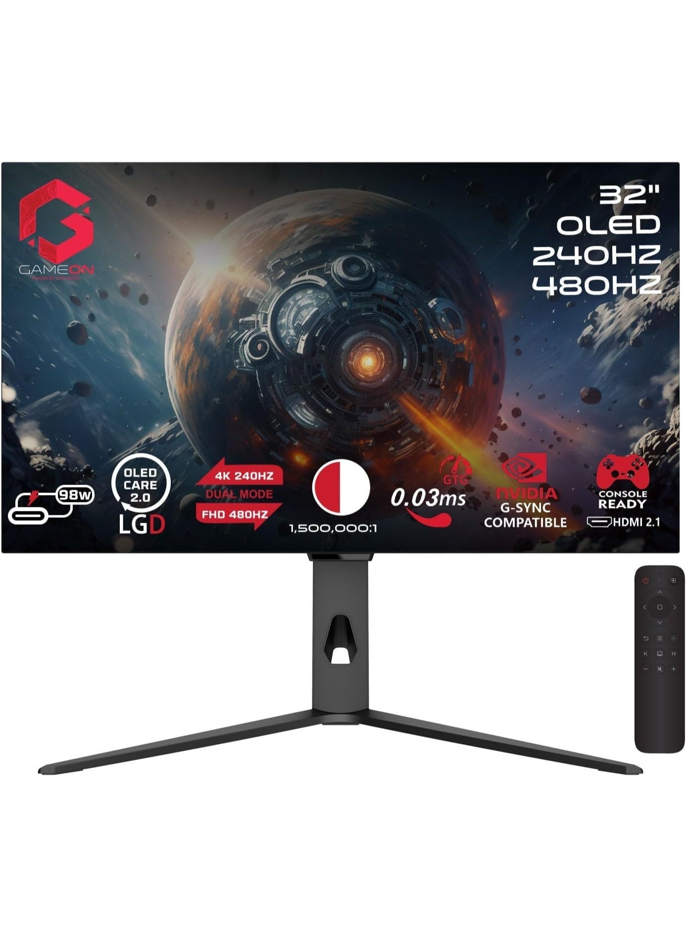 Compare 32? OLED Gaming Monitor, 4K 240Hz  FHD 480Hz, 0.03ms, HDMI 2.1, DP 1.4, USBC 90W, HDR10, FreeSync, GSync, 10Bit, 98.5�IP3, KVM, RGB, Adjustable Stand black at KSA Price