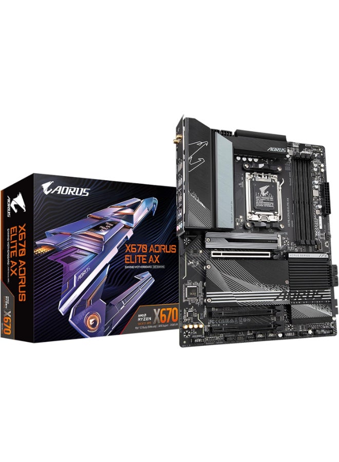 Compare GIGABYTE X670 AORUS Elite AX AM5 LGA 1718 AMD X670 ATX 5 Year Warranty DDR5 Quad M.2 PCIe 5.0 USB 3.2 Gen2X2 TypeCAMD WiFi 6E 2.5GbE LANQFlash PlusM.2 EZLatchGaming Motherboard at KSA Price