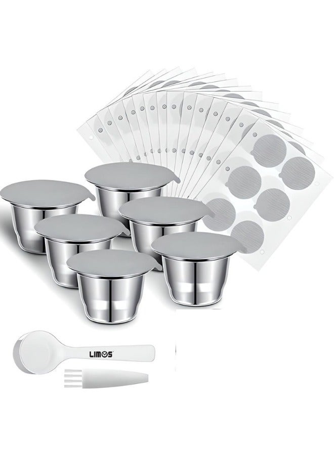 Compare Reusable Stainless Steel Espresso Capsules with Aluminum Foil Seal Stickers for coffee Machines 6 Cups, 204 Lids at KSA Price