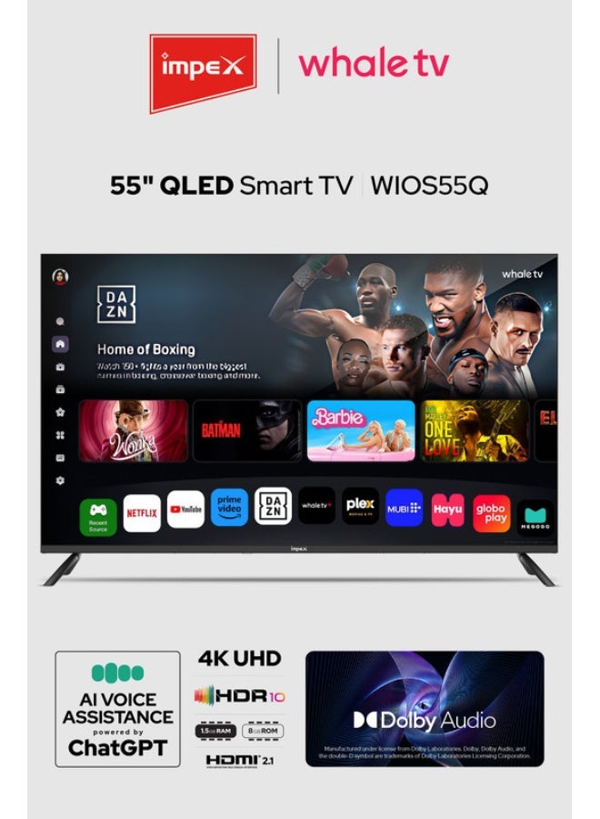 Compare 55 Inch QLED 4K UHD Smart TV Wios55Q | 4K Resolution Television | ChatGPT AI Voice Assistant | 2 Year Warranty | 8GB Storage, 1.5GB RAM | Netflix, Prime, YouTube | HDMI x2 | USB x2 | 110W  at KSA Price