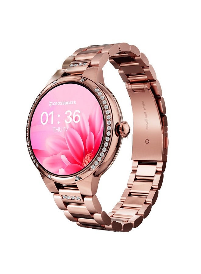 Compare CrossBeats Diva 1.28” Stylish Smart Watch for Women with Stone Studded Bezel| Amoled Display | Female Health Tracker | 100+Sports Modes| Premium Metal Smartwatch with Wireless Charging  Rose Gold at KSA Price