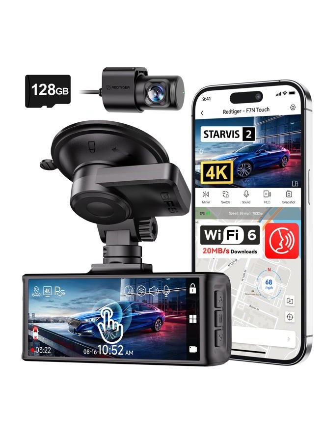 Compare 4K Dash Cam Car Front Rear Touchscreen 3.18 Inch Free 64GB Map Dash Cam Car Integrated WiFi GPS, UHD 2160P Night Vision, WDR, Parking Monitor F7N Touch at KSA Price