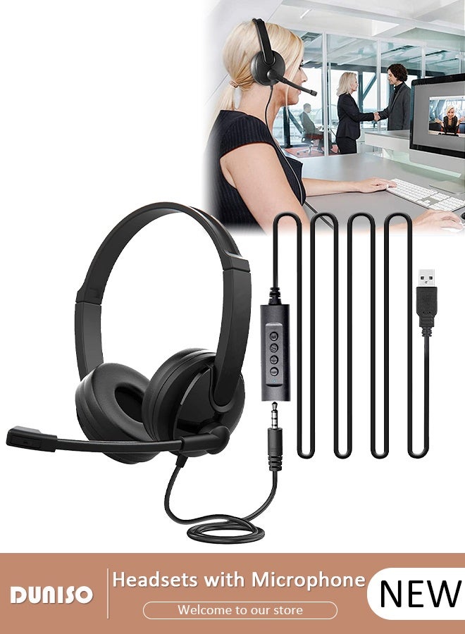 Compare Headset with Mic,Lightweight Head Mounted Earpiece Wired Over Ear Headphone,  Usb Plug Earphone  Clear Stereo Sound, Adjustable Inline Control Microphone, Comfortable Wearing Design at KSA Price