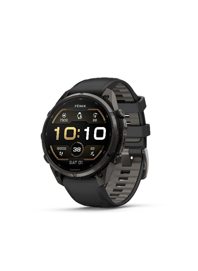 Compare Garmin Fenix 9 Pro  47 mm  Carbon Gray DLC Titanium with BlackPebble Grey Silicone Band Carbon Gray DLC Titanium with BlackPebble Gray band at KSA Price