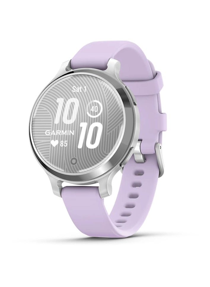 Compare Lily 2 Active  38MM  Silver with Purple Jasmine Silicone Band Silver with Purple Jasmine Silicone Band  Up to 9 Days of  Battery life   0.84 LCD display, Corning Gorilla Glass 3, Heart Rate Monitor, Women Health  at KSA Price